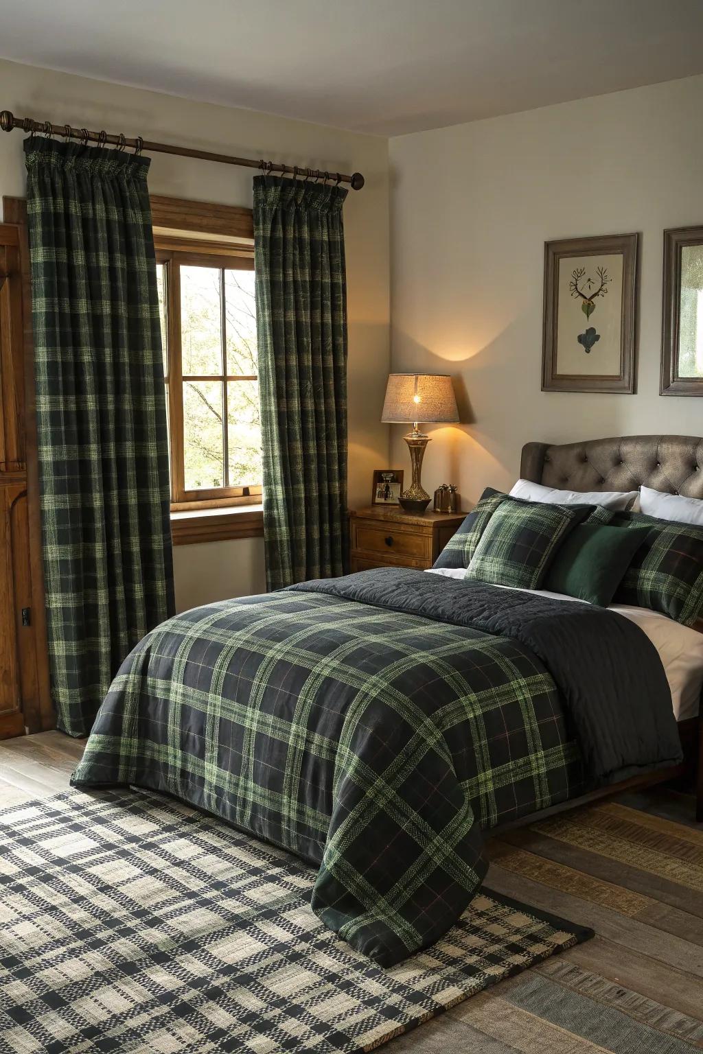 Plaid fabrics create a cozy, cabin-inspired vibe.