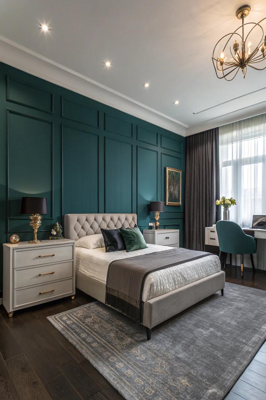 Modern furniture blends in perfectly with bold teal.