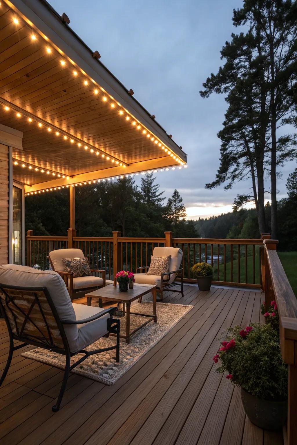 LED-illuminated fascia transforms your deck into a nighttime paradise.
