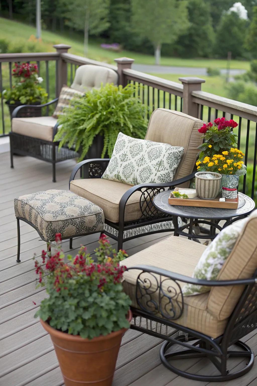 Harmonize plants with furniture for a cohesive design.