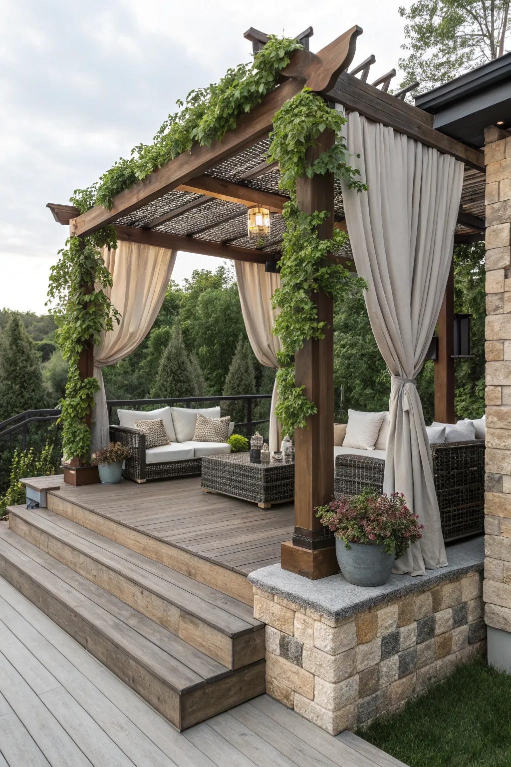 A pergola displaying an intriguing mix of textures for visual interest.