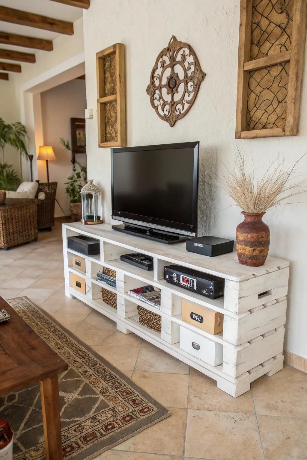 Enhance your entertainment space with a pallet TV stand.
