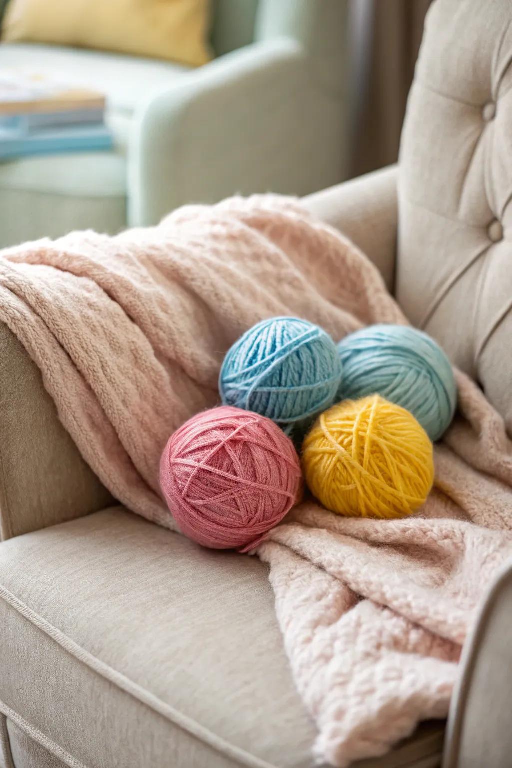 Thread-covered spheres adding cozy texture