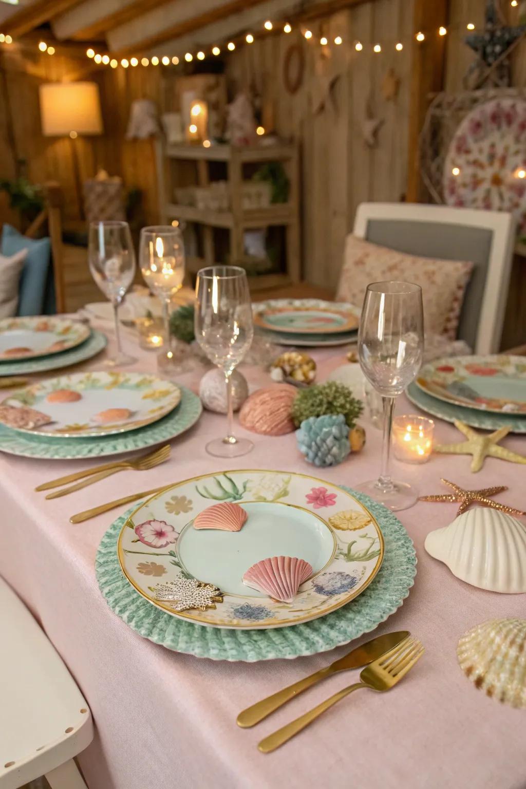 Seaside-themed presentation plates for a whimsical touch.