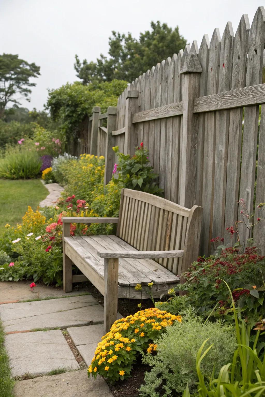 An integrated seat delivers comfort and style in garden environments.