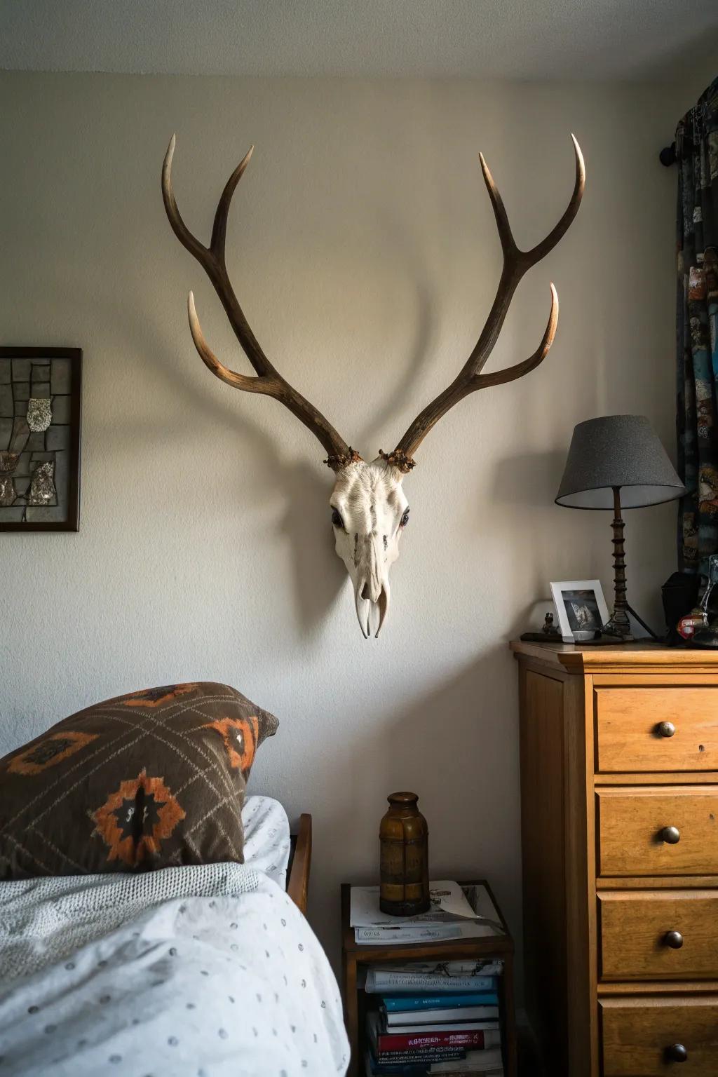 A balanced antler placement establishes a serene showcase.
