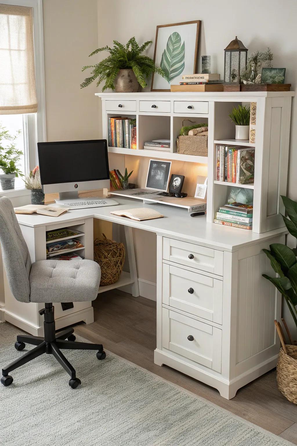 L-shaped desks maximize function and space.