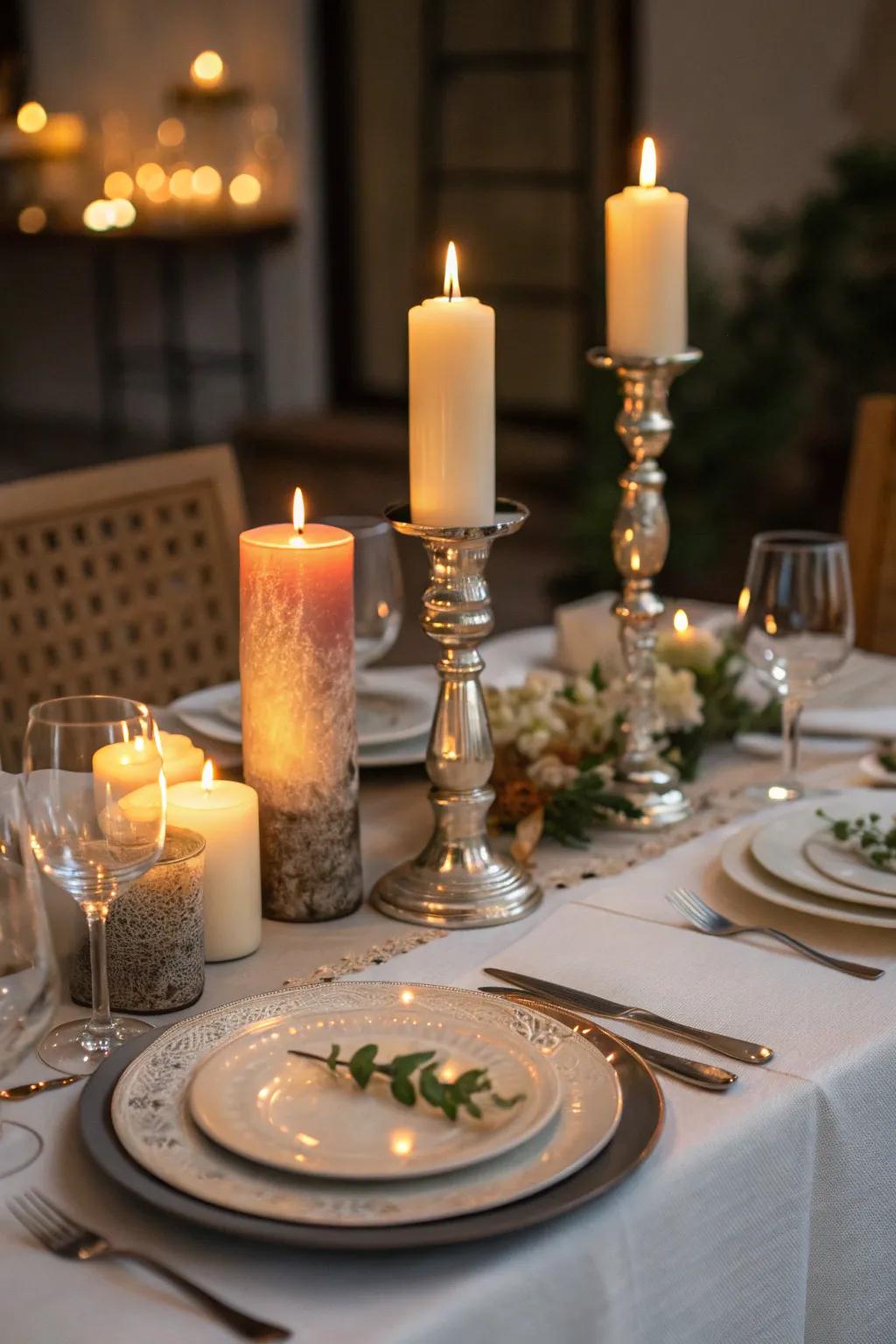 Candles bring warmth and a touch of romance to any dining setting.