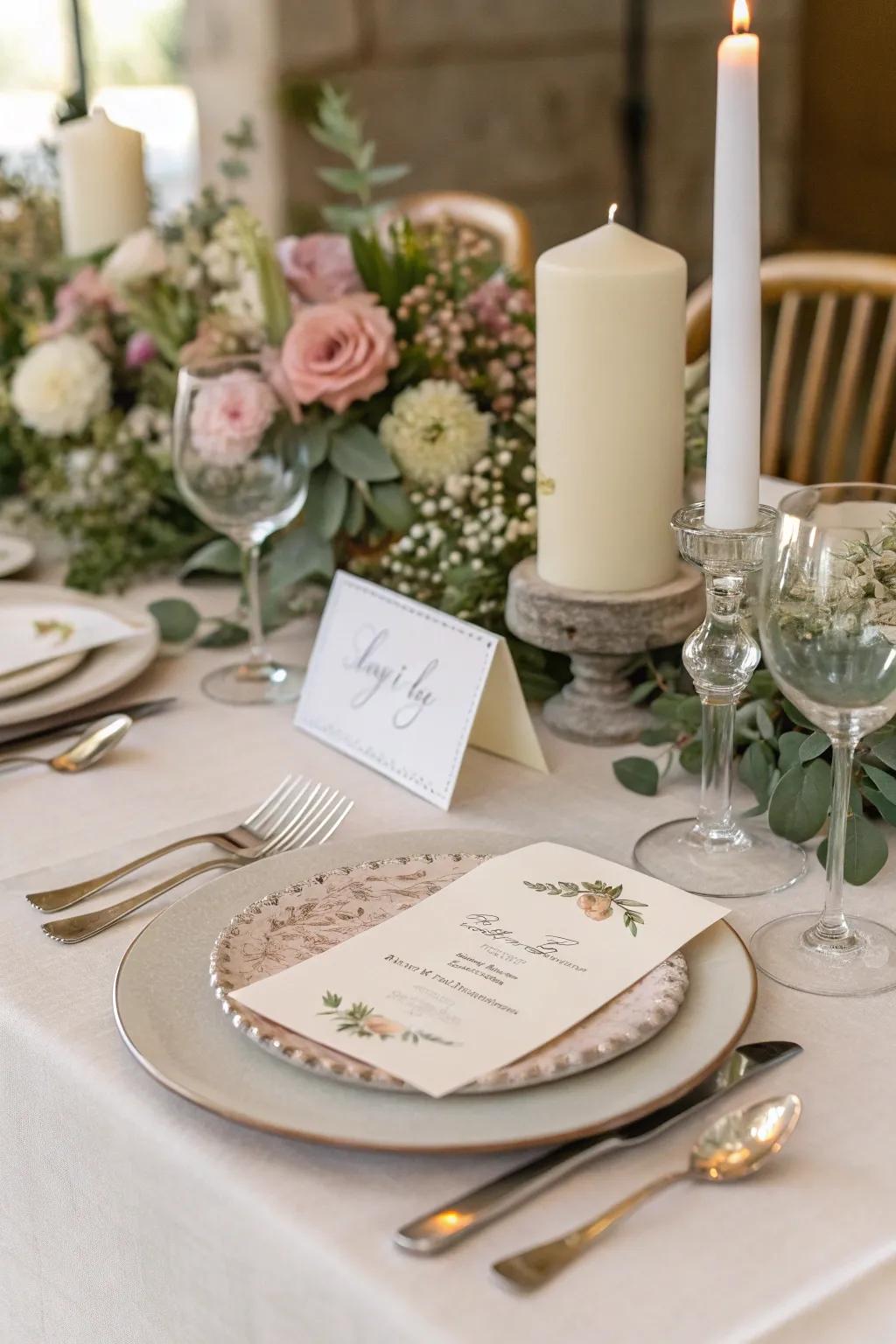 Smooth blend of seating cards with table accents.