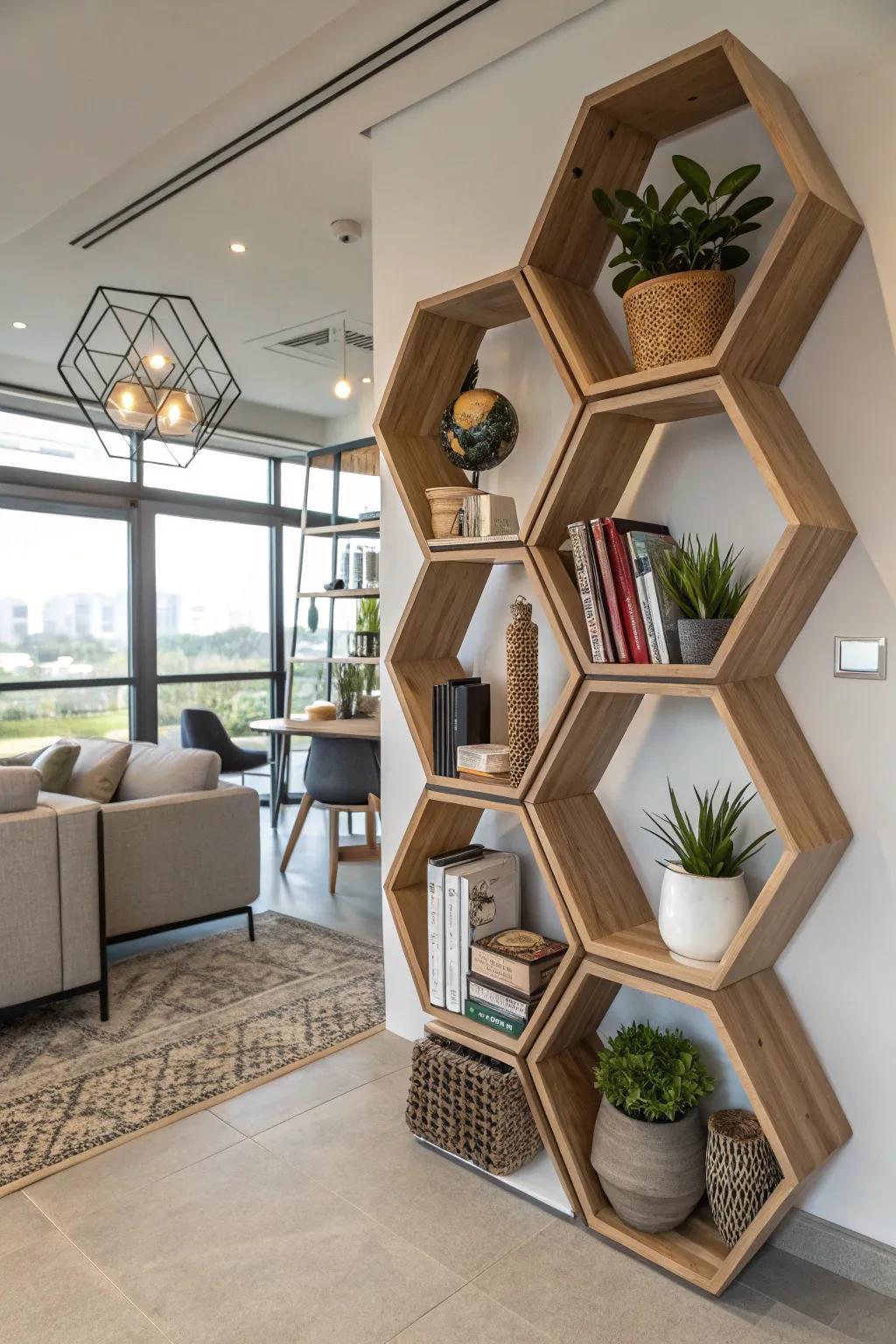 Geometric shelves as focal points.