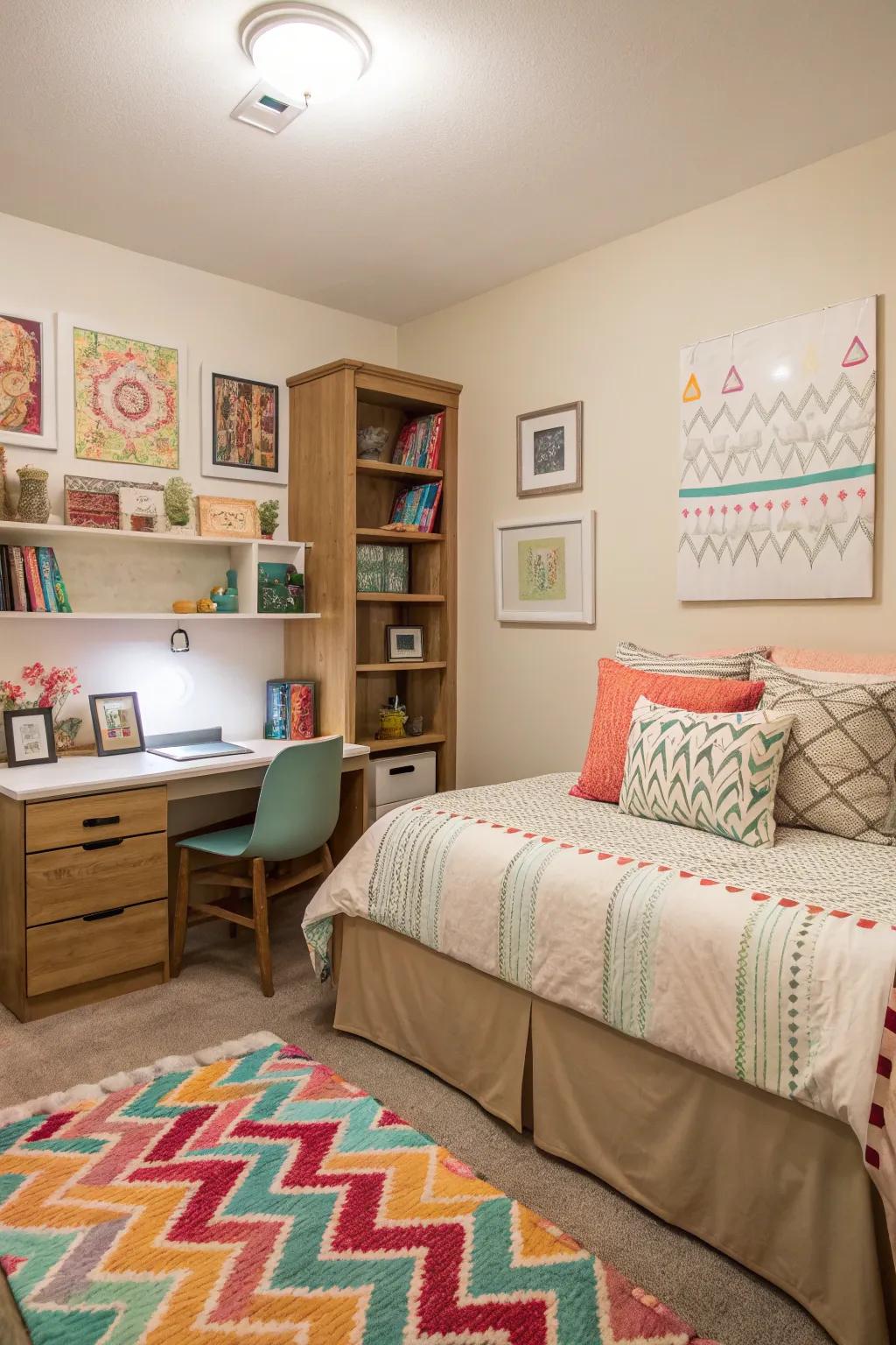 A unified color scheme makes a harmonious dorm.