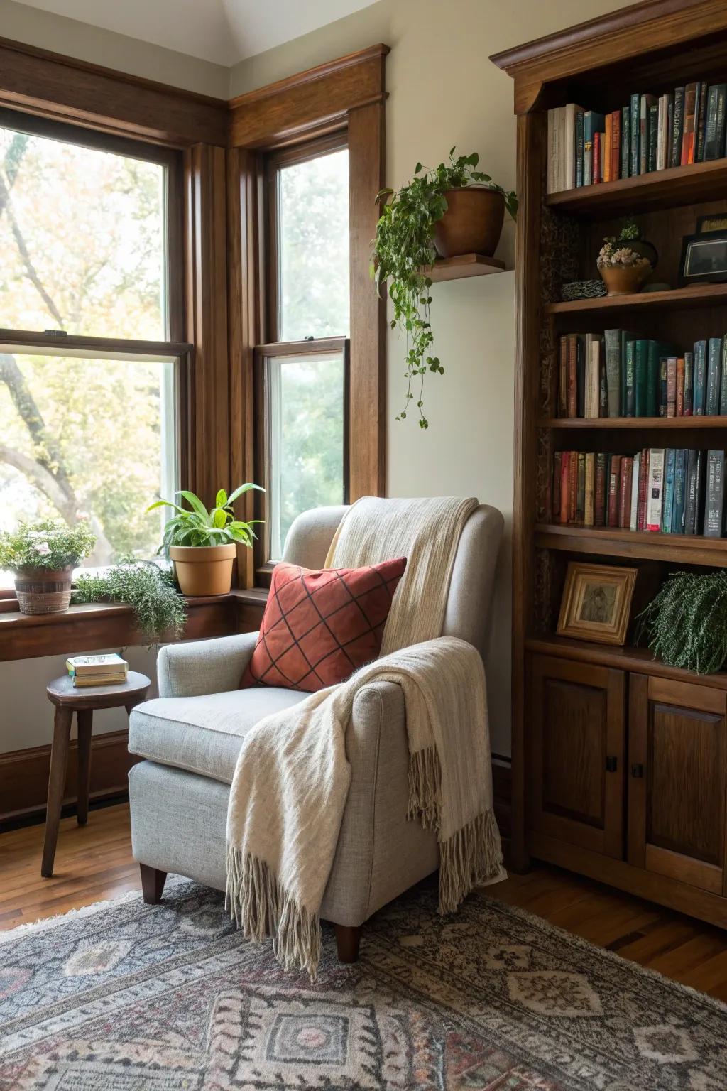 A reading corner adds personal character and a sense of peace.