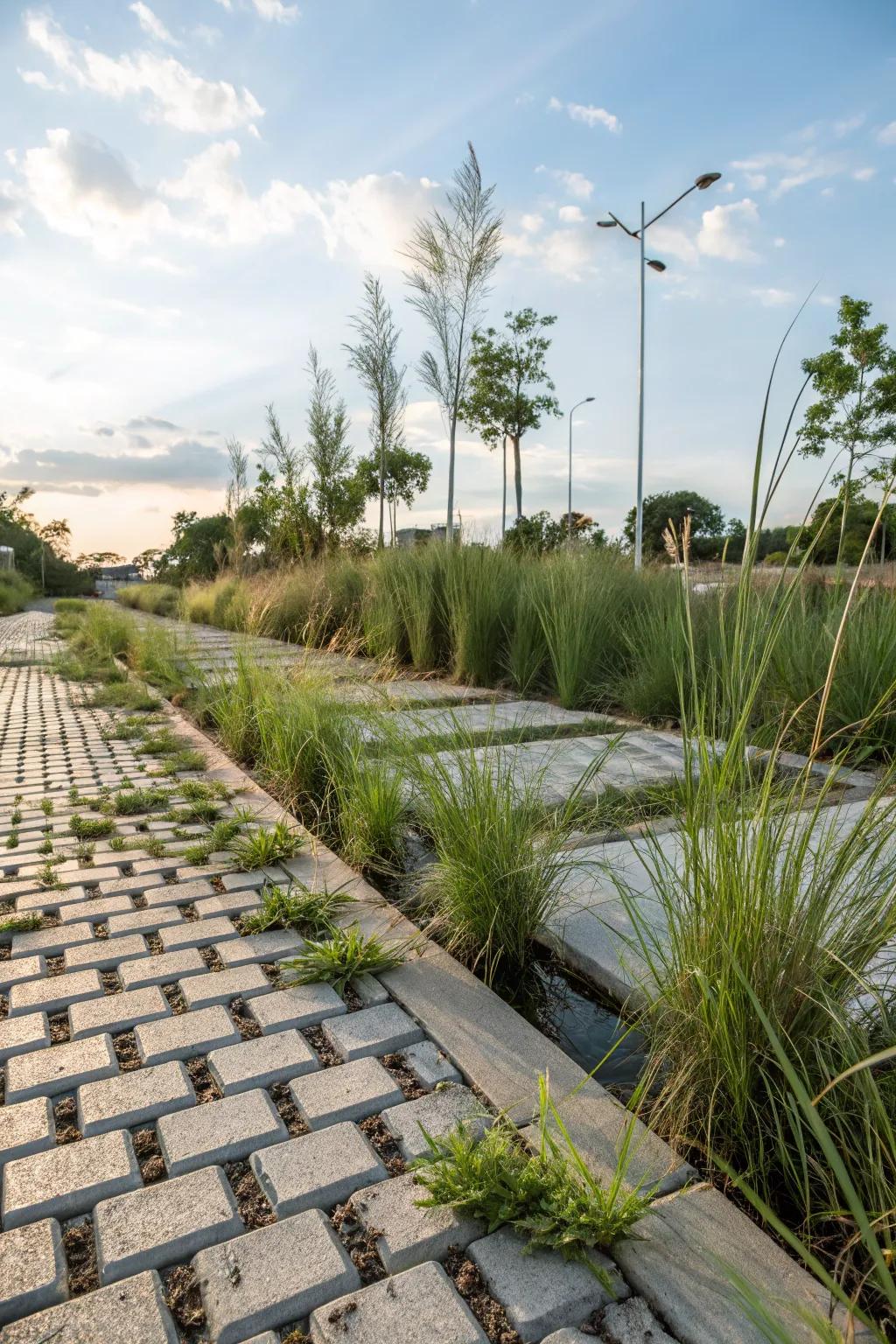 Environmentally-friendly pavers mixing perfectly with native plants.