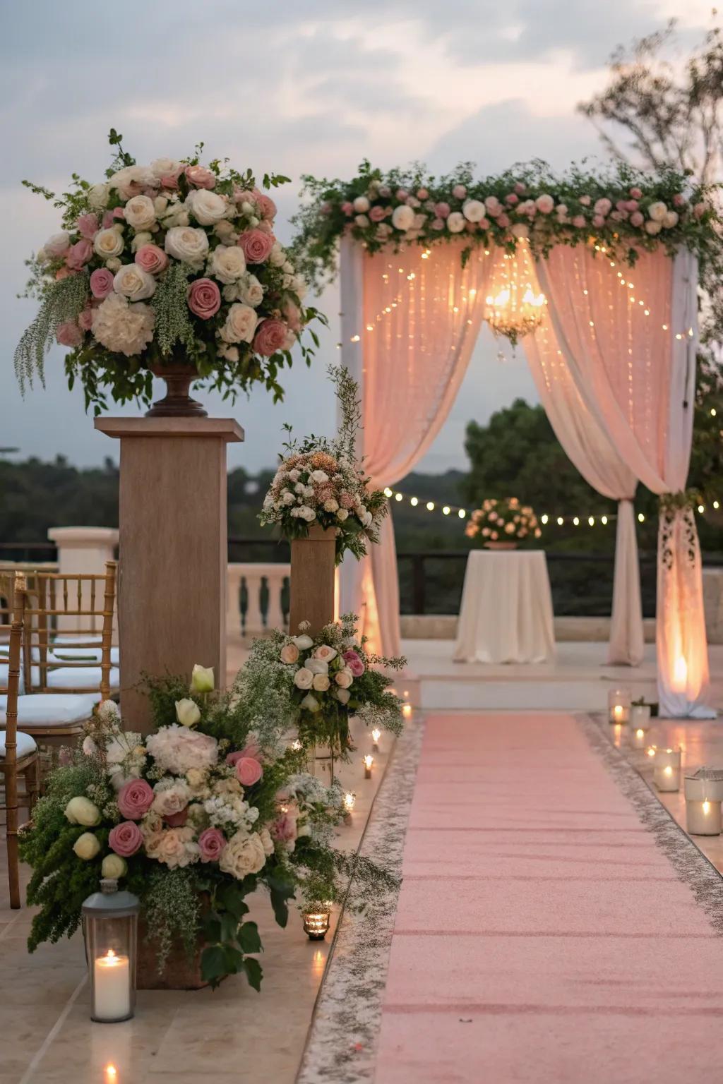 Striking pairing of rose blush and emerald.