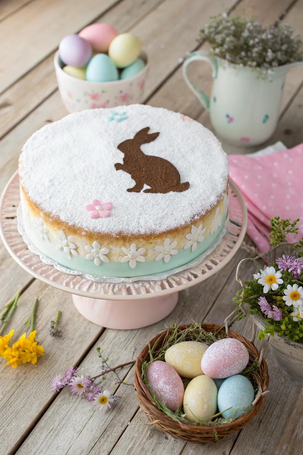 A sweet rabbit configuration contributes a personal impression to this cake.