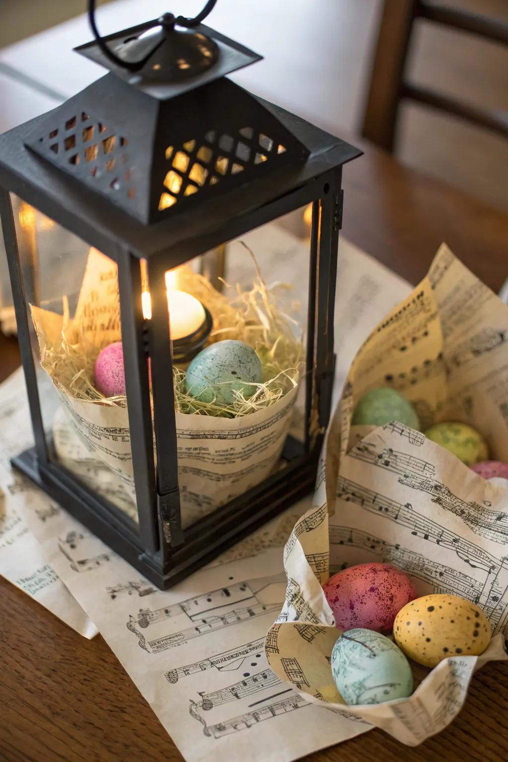 Classic paper notes introduce a nostalgic twist to lanterns.