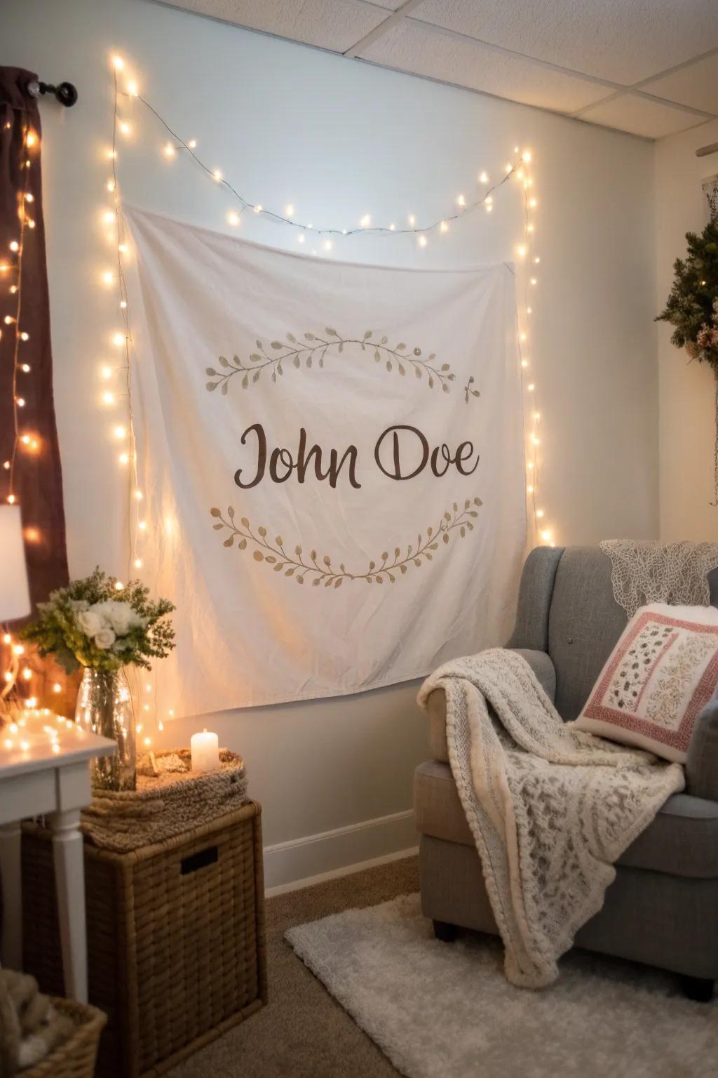 Custom name pennant elegantly displayed.