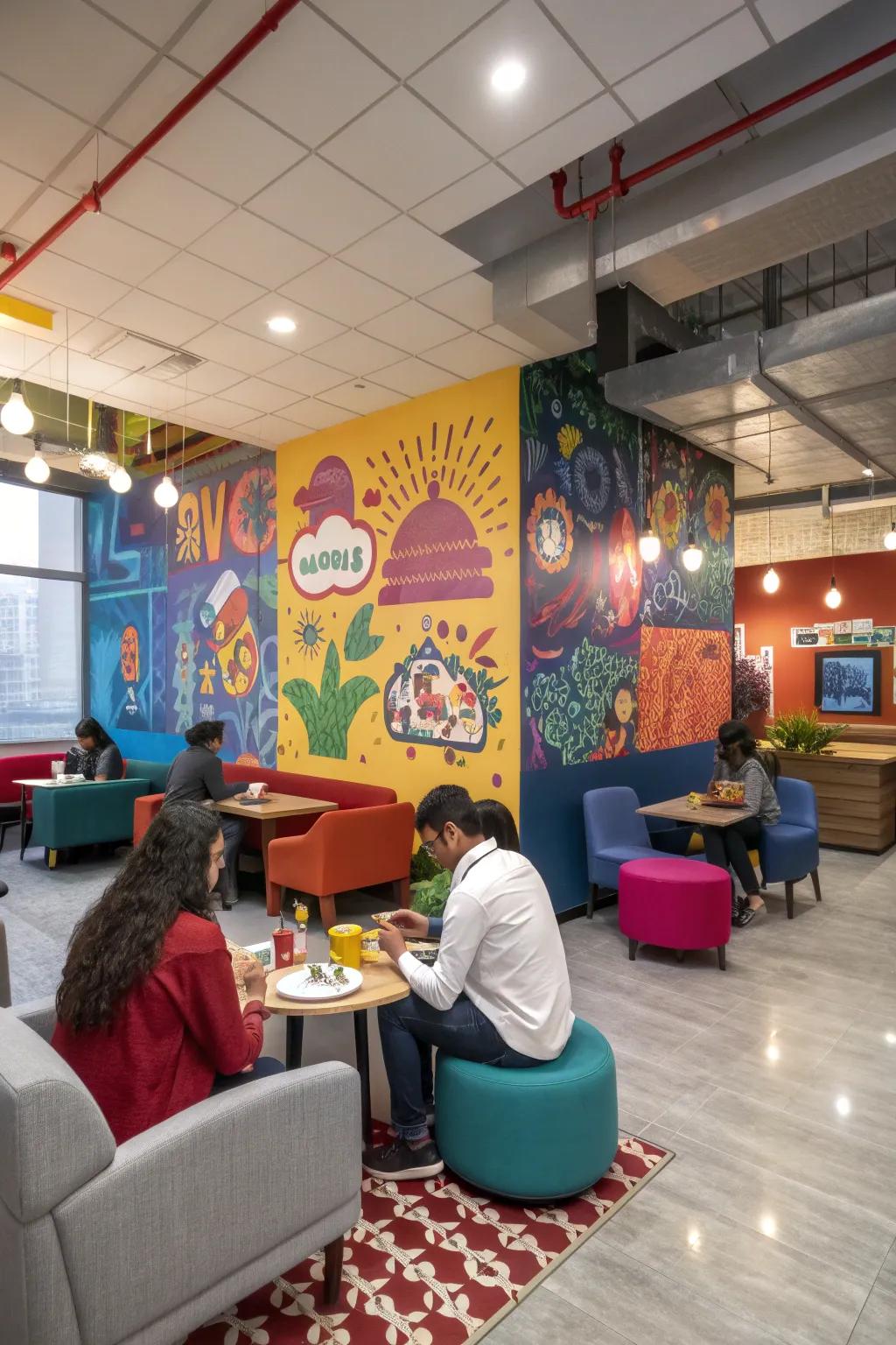 A themed break room tells a company story.