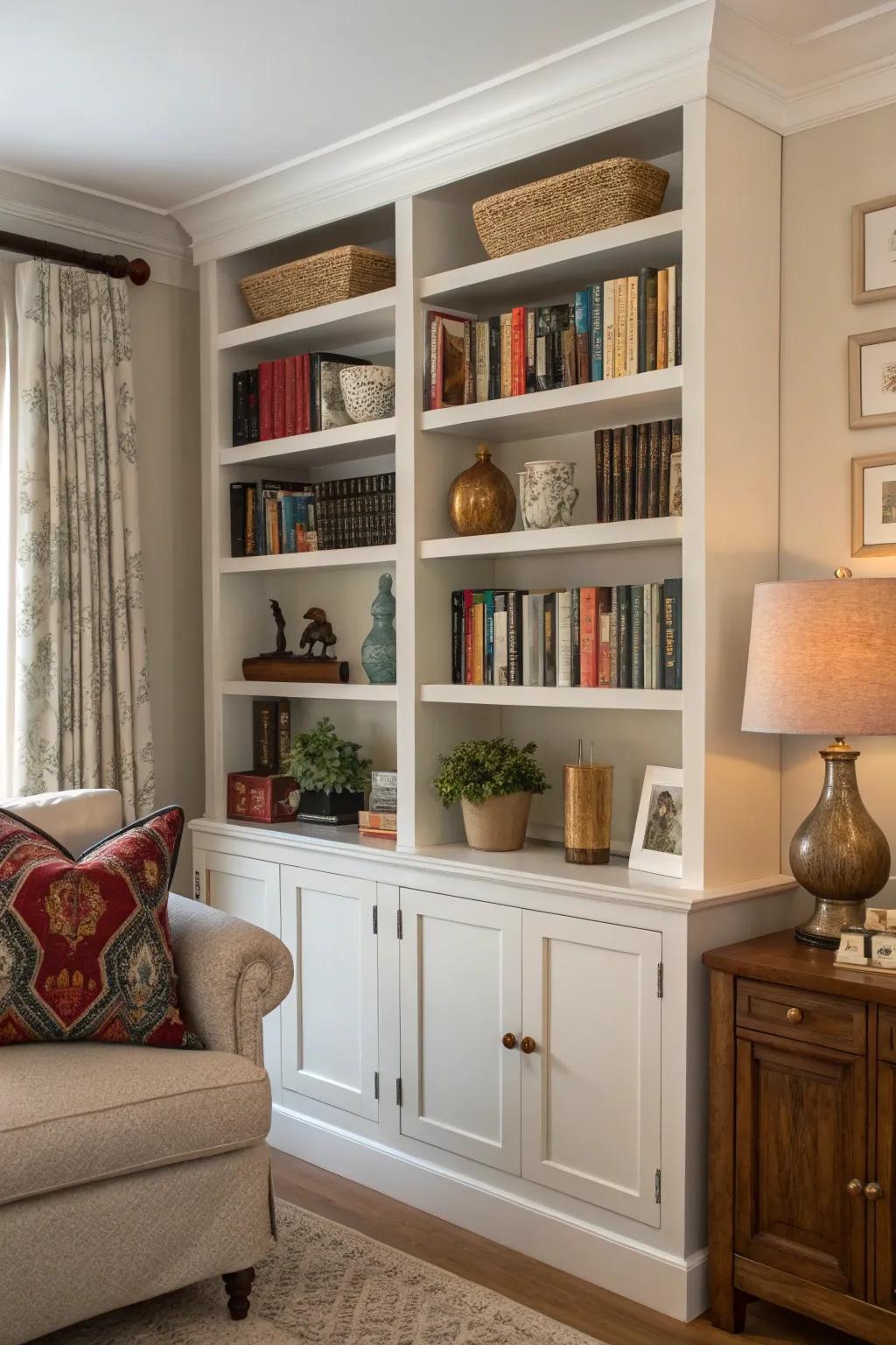 A library nook lends character and charm.