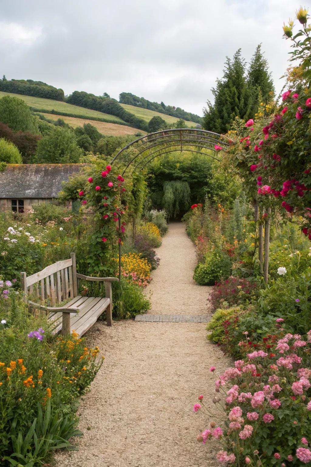 Charming pathways invite discovery across the garden.