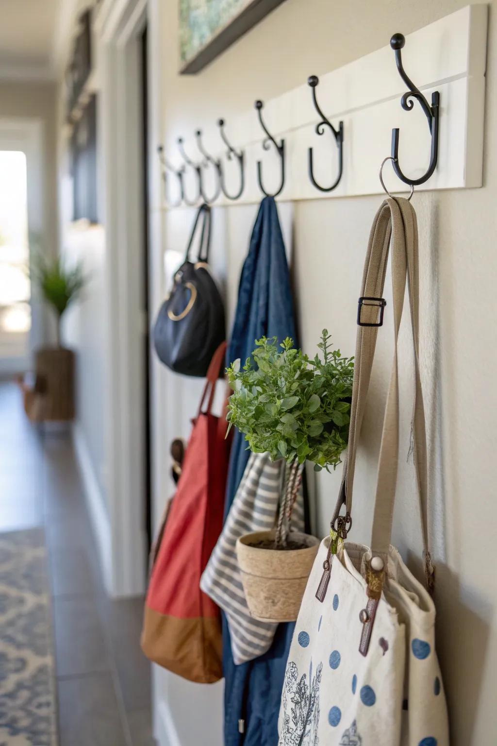 Hooks made for bags and accessories for easy organization.