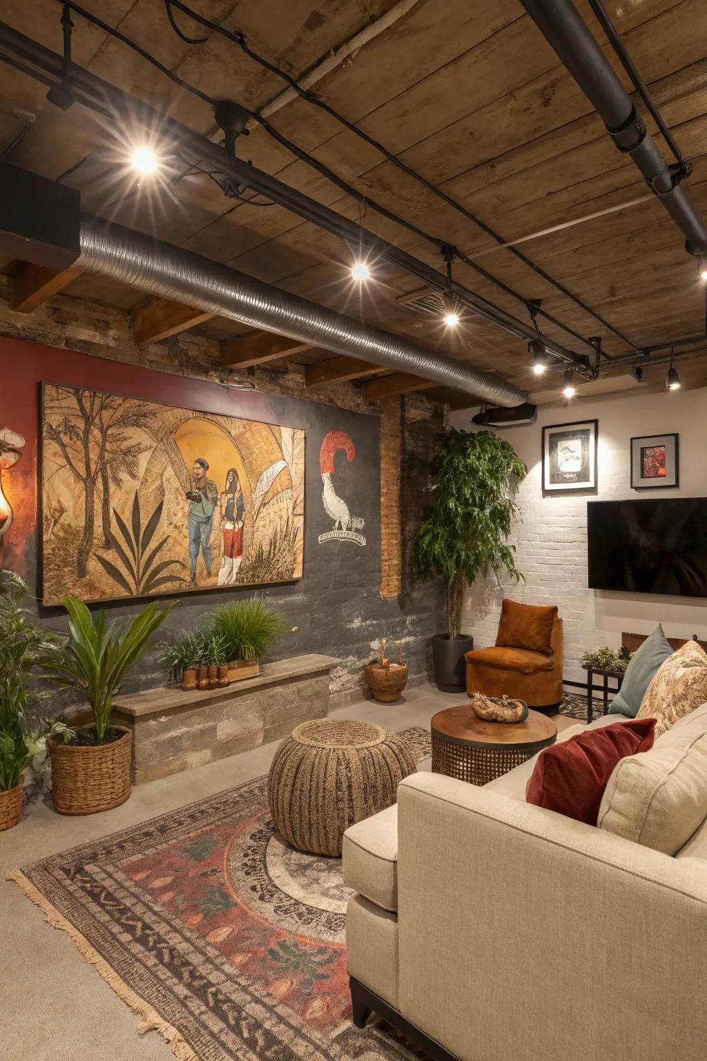 A striking mural highlights the exposed surface design.