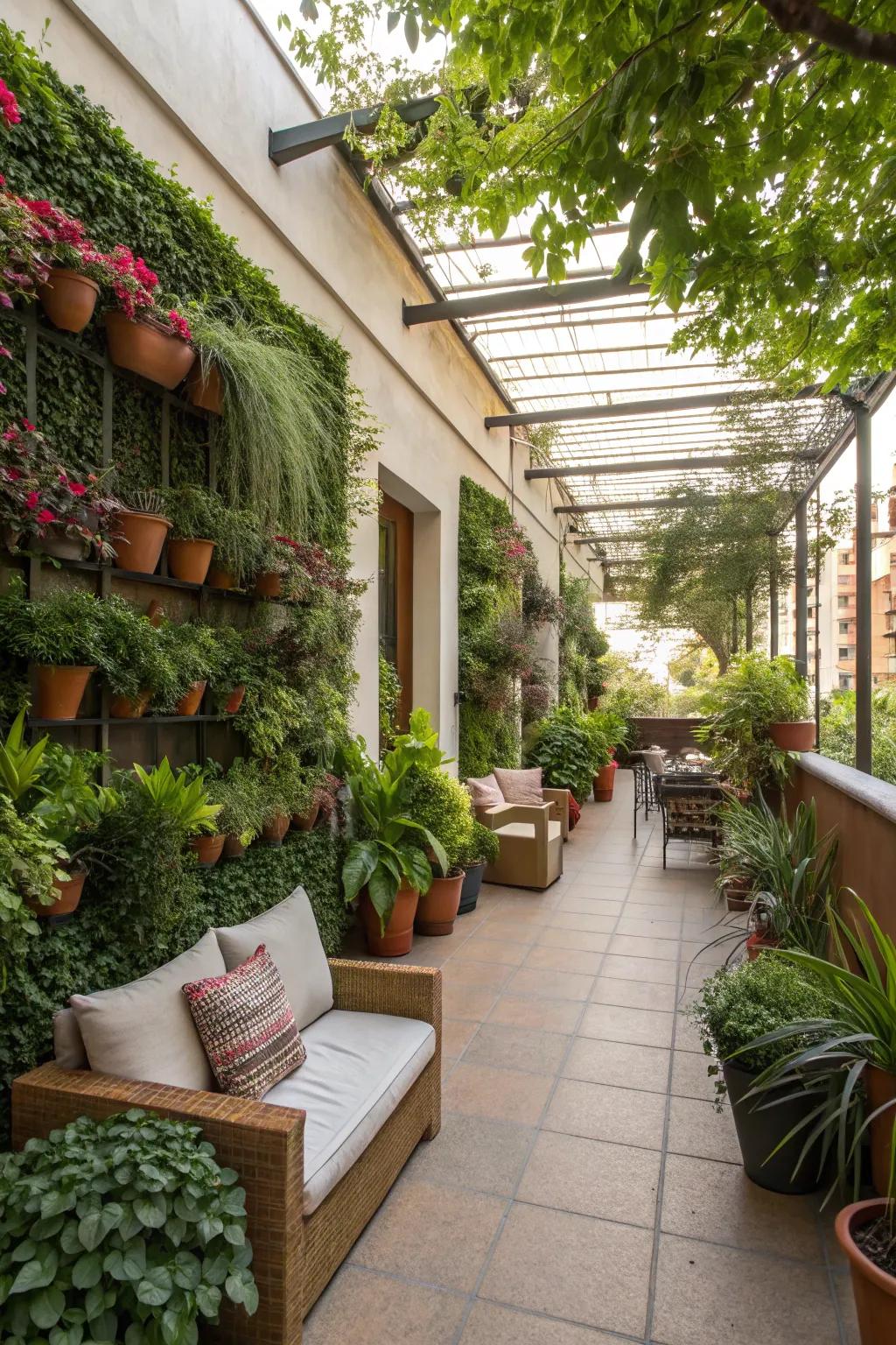 Turn your patio into a green paradise with lush plants and sky gardens.