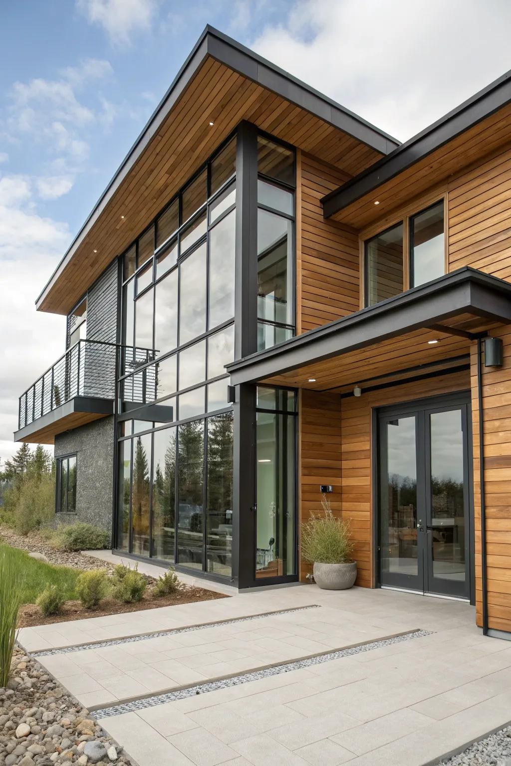 A harmonious blend of timber, metal, and glass.