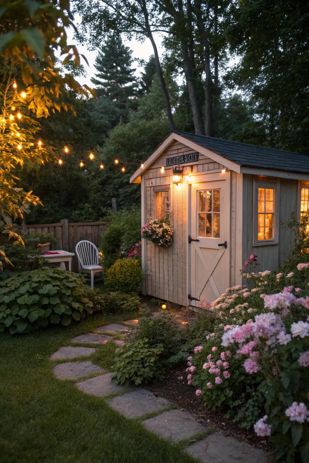 Solar lighting enhances both ambiance and functionality.
