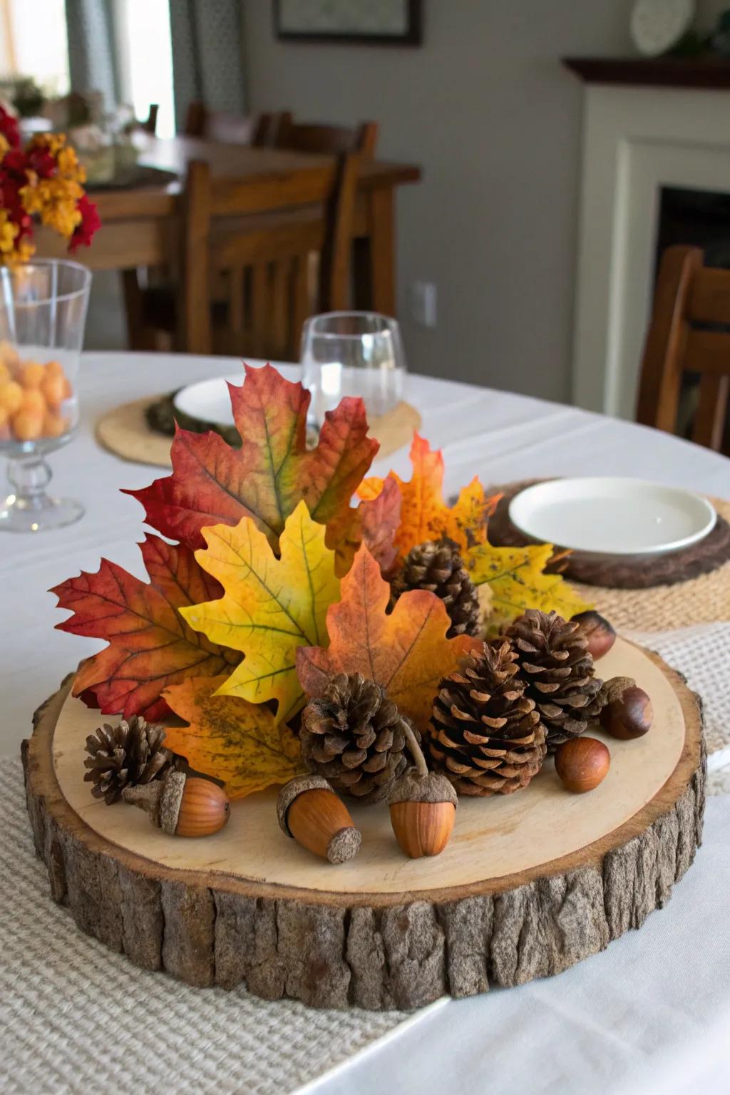 Wood fragments introduce a countryside touch to your fall decorations.