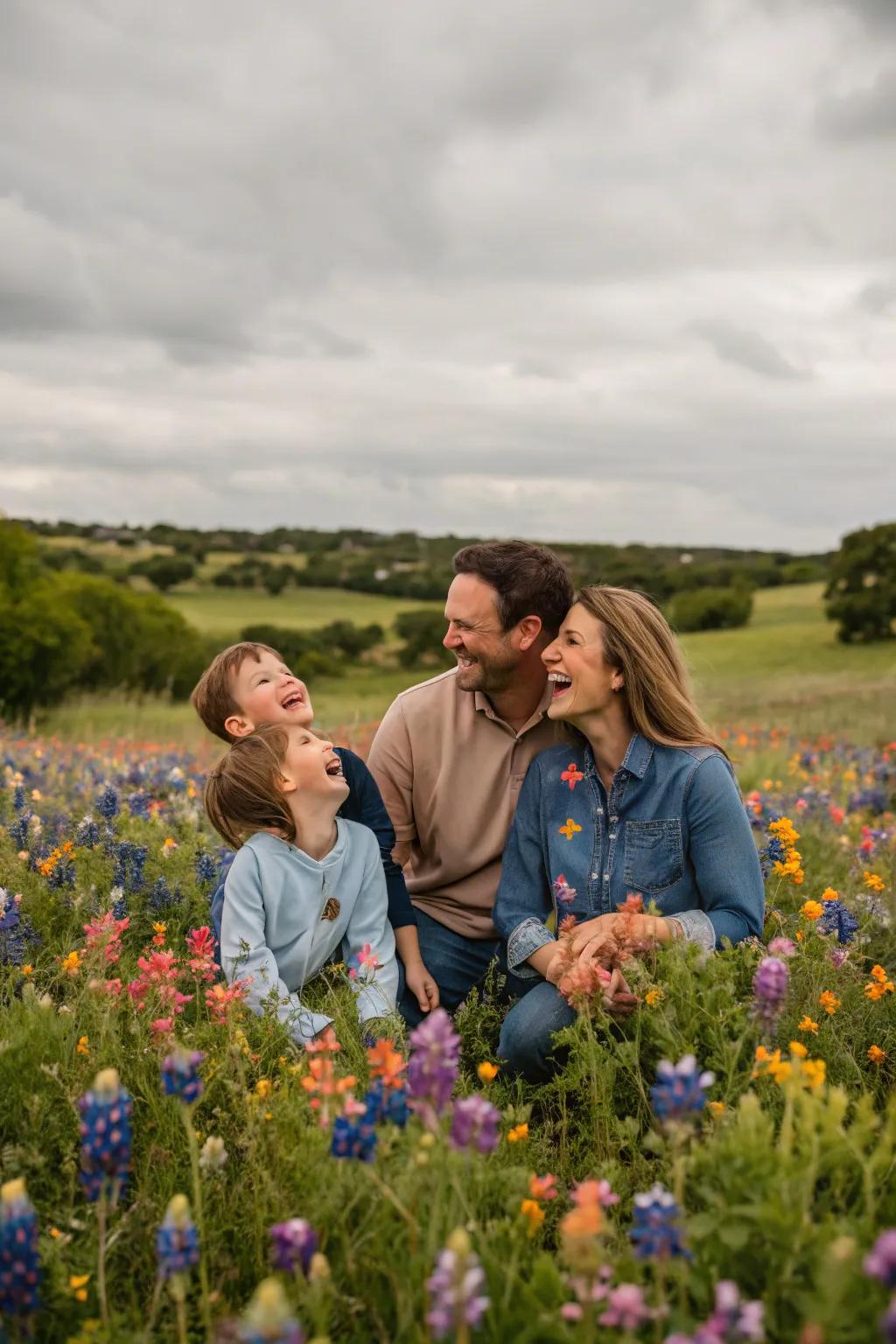 Add a touch of whimsy using a flower-filled field.
