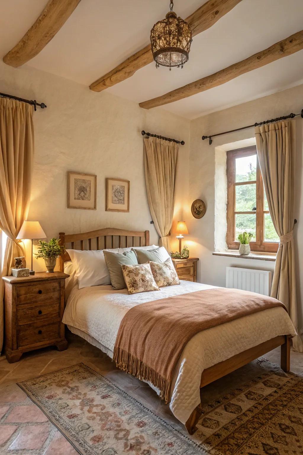 A snug atmosphere featuring gentle materials and warm shades.