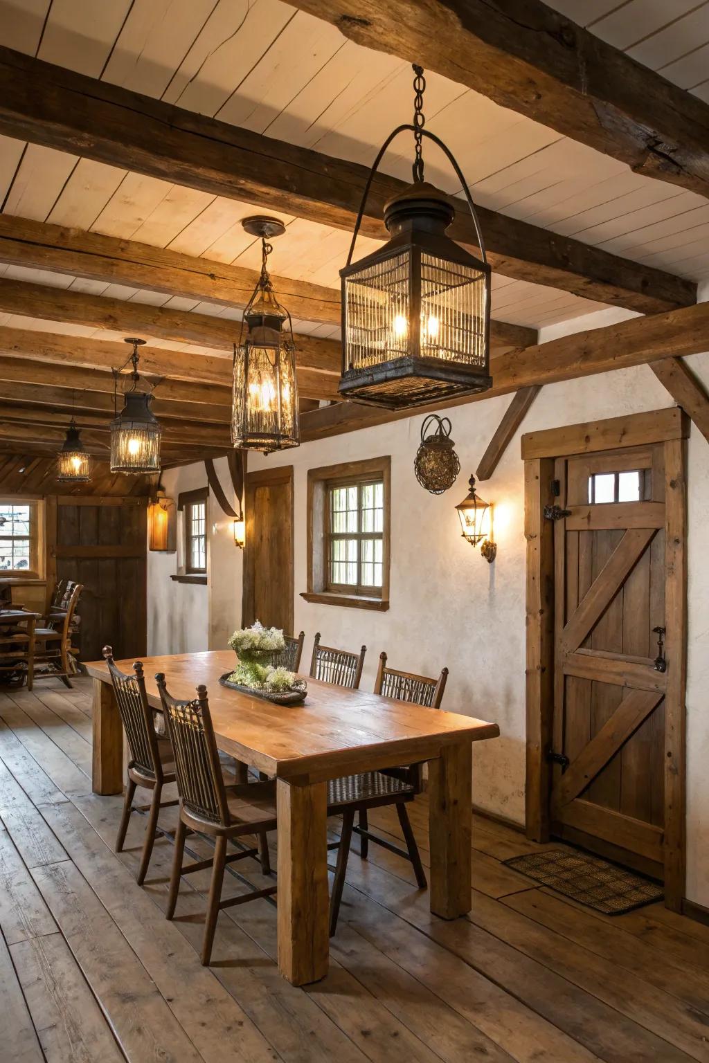 Country lamps contribute an old-fashioned charm to the space.
