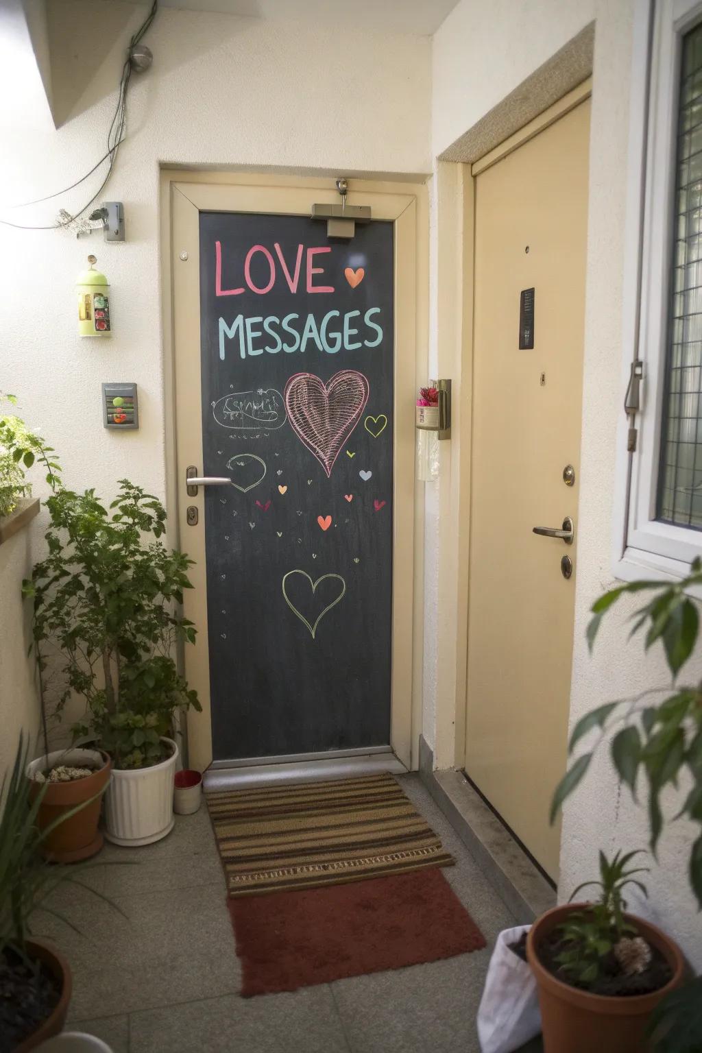 Express your creativity using a chalkboard filled with affection notes.