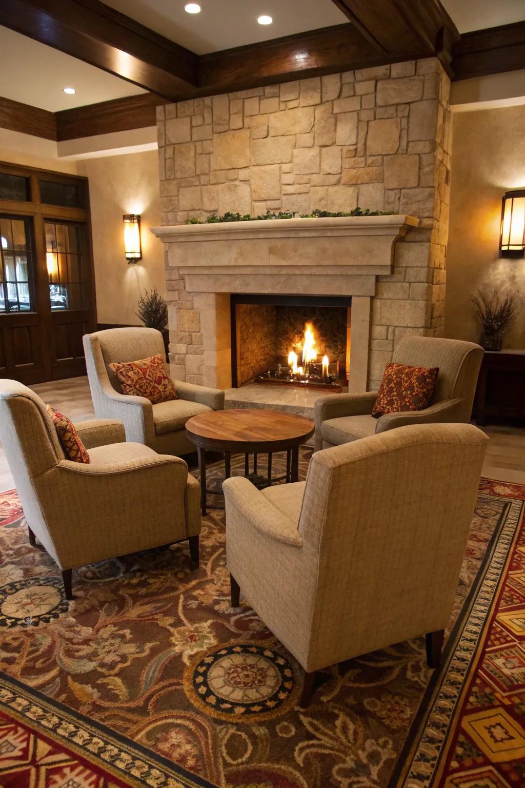 Promote warmth and conversation with an inviting seating group around your fireplace.
