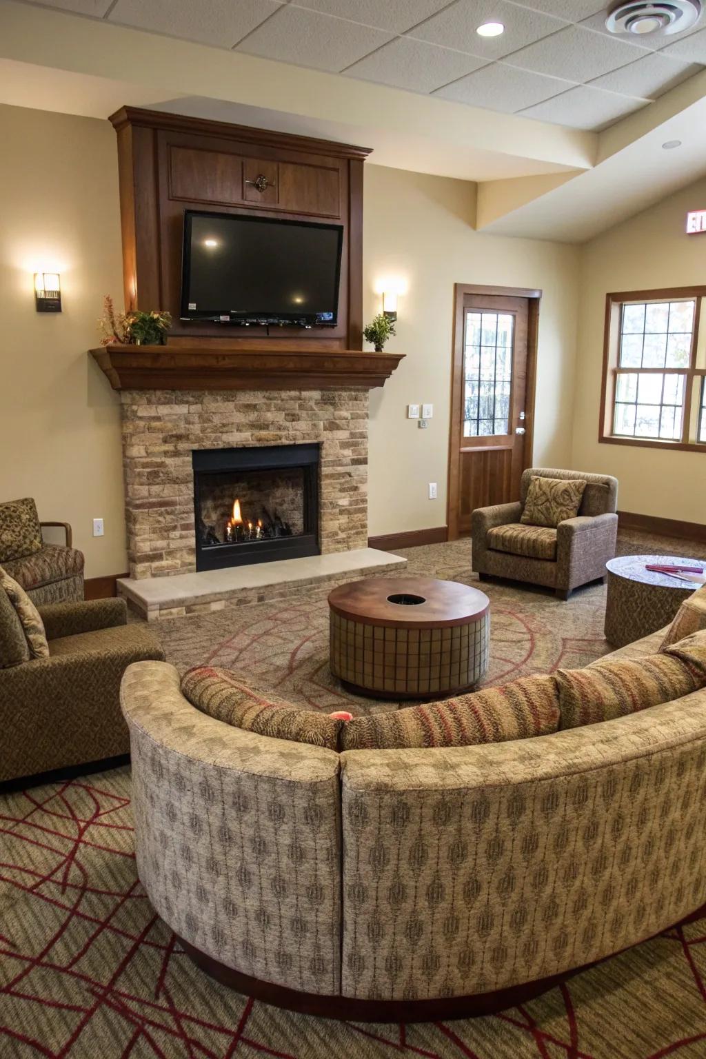 A practical living room design with a circular seating configuration.