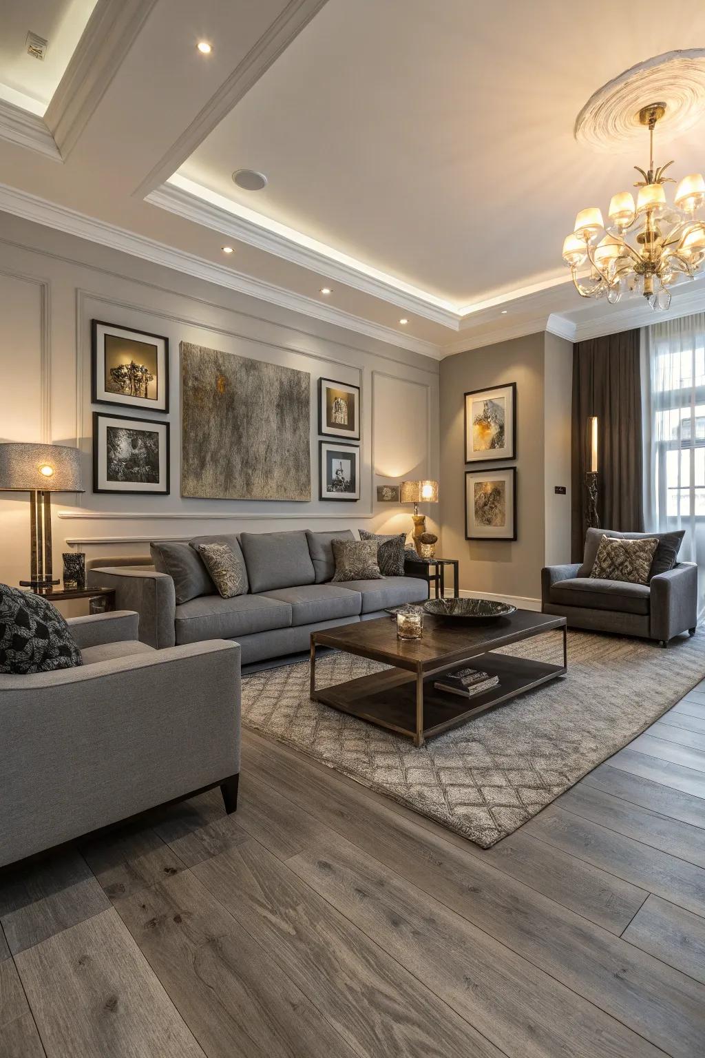 Lightly washed wood floors bring a modern twist to classic designs.