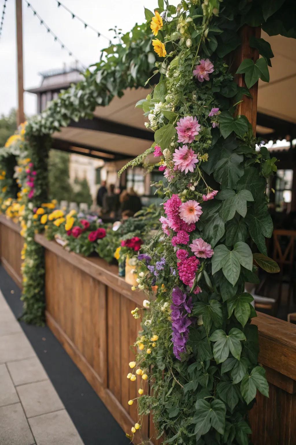Greenery brings lush texture to the flower bar.