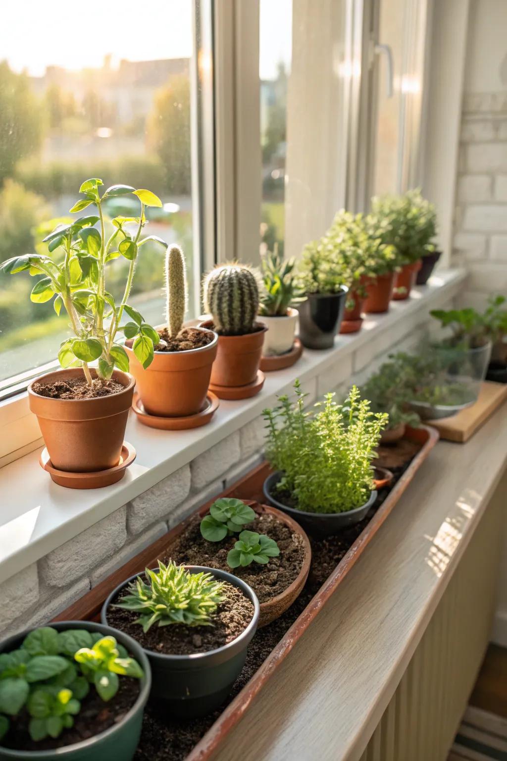 Fashion a contemporary, verdant aesthetic utilizing succulent and herb configurations.