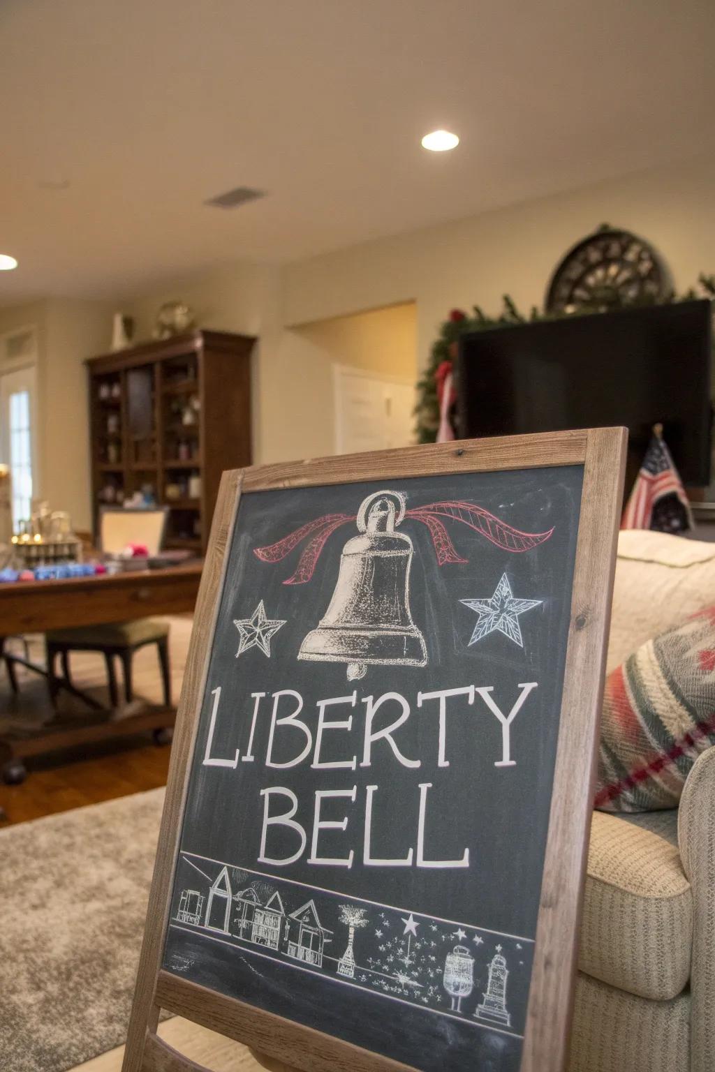 A historical nod to the Freedom Bell in chalkboard art.