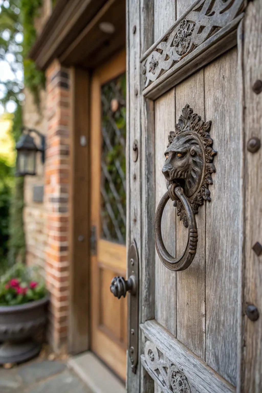 An ornate knocker adds a touch of personality.