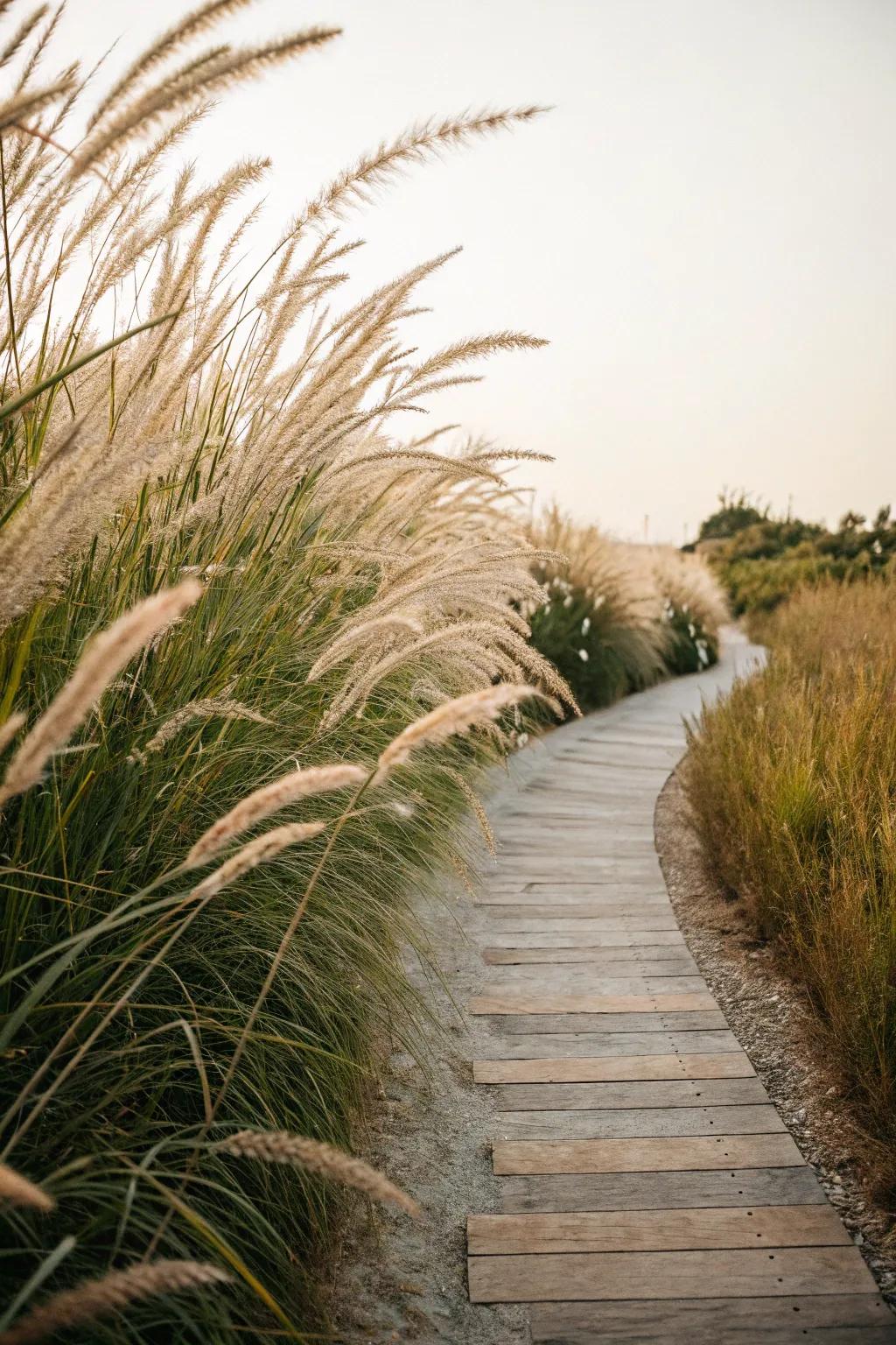 Ornamental grasses bring texture and motion to your entryway.