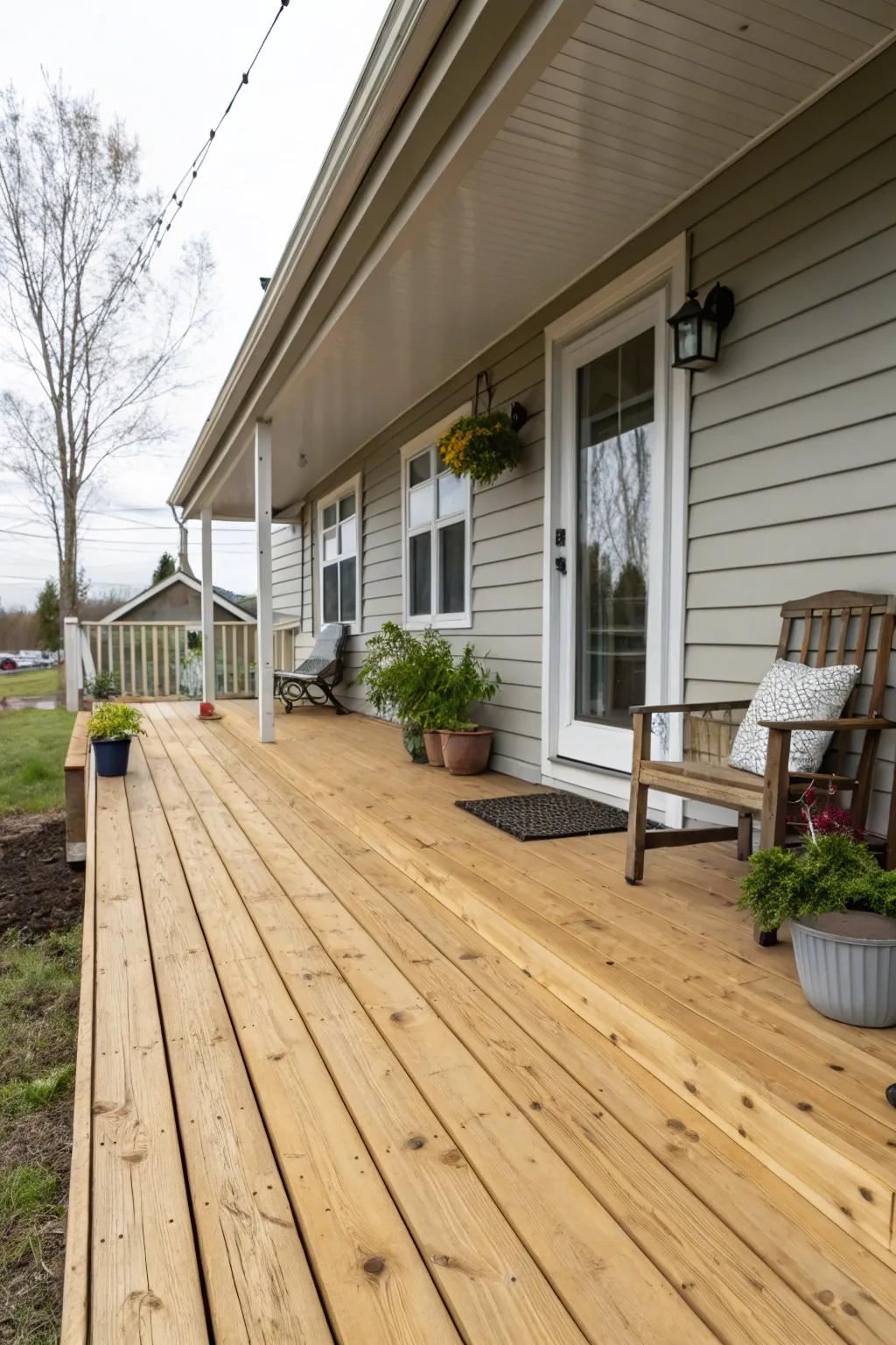Pressure treated pine is a durable and economical porch flooring option.