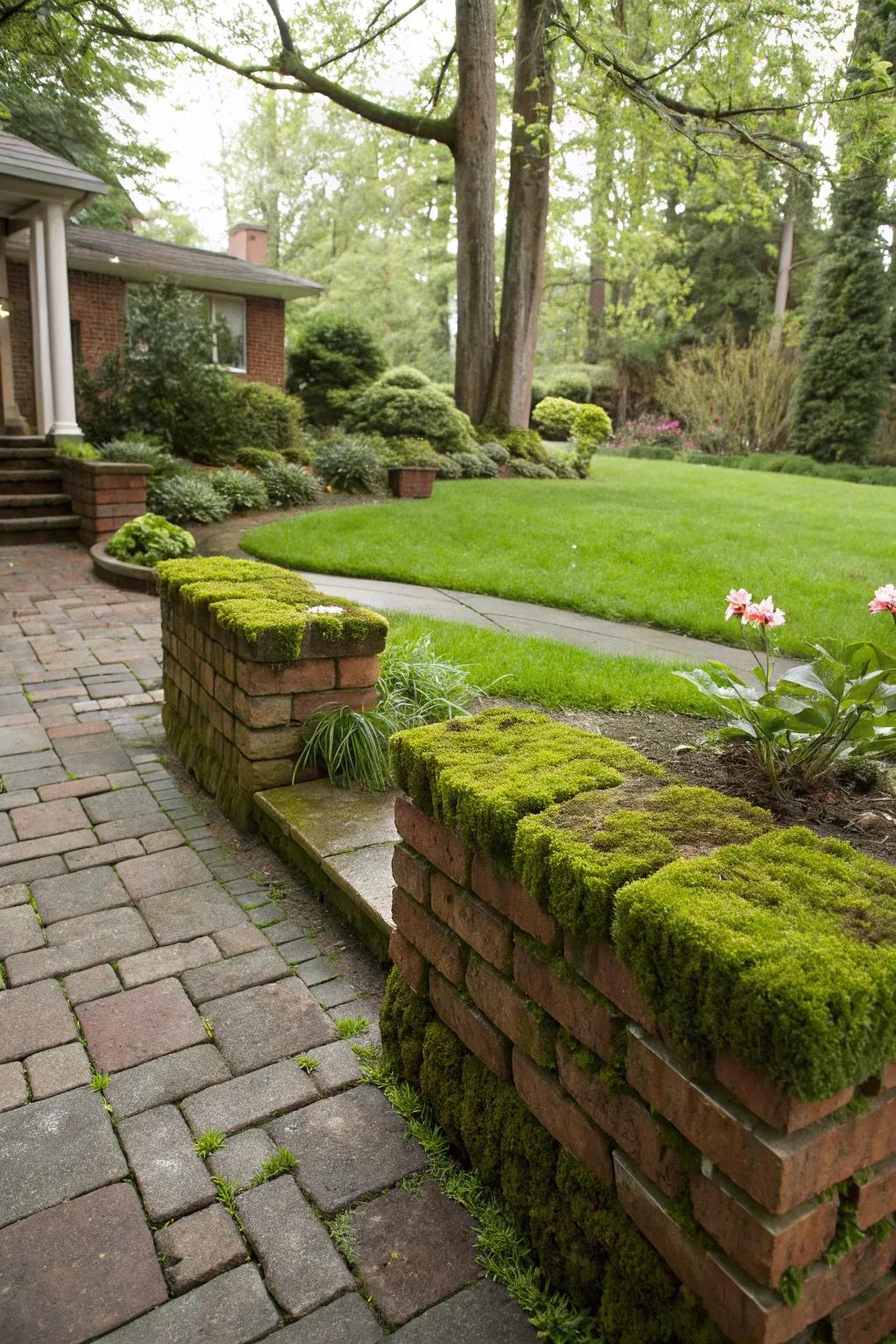 Moss-covered bricks add an enchanting, natural touch.