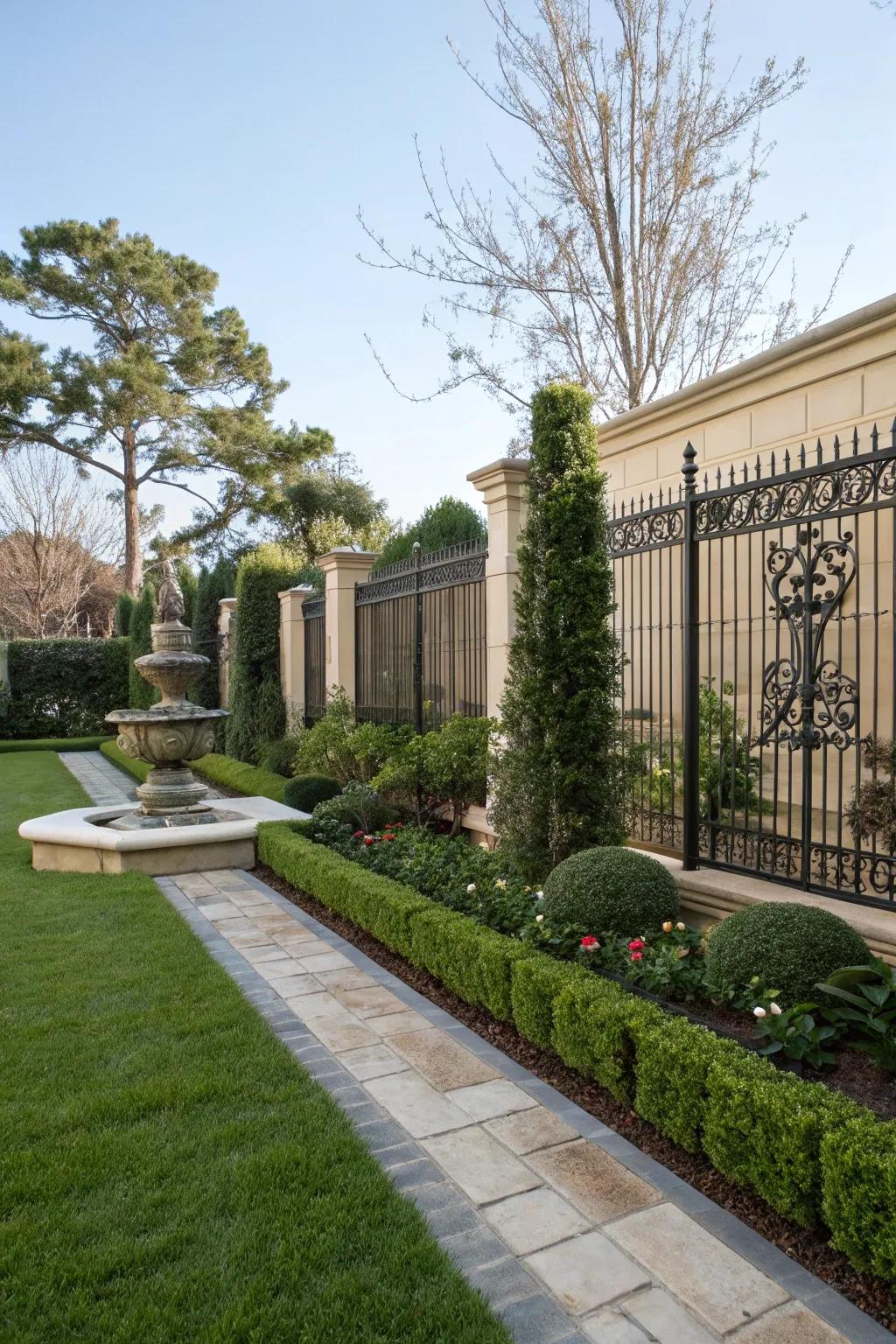 Fencing and bushes make a private yet stylish courtyard.