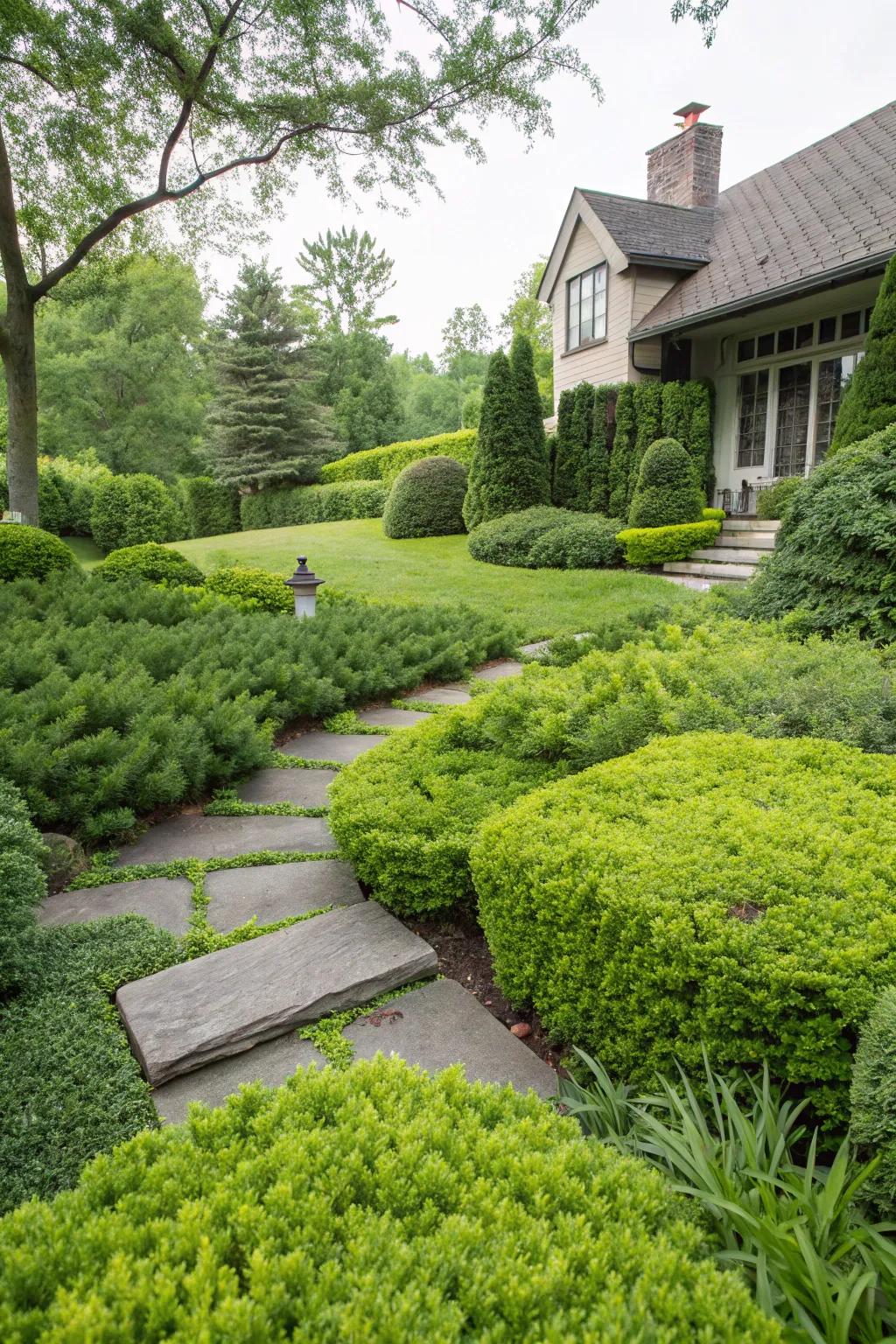 Evergreen ground covers offer low-maintenance appeal.