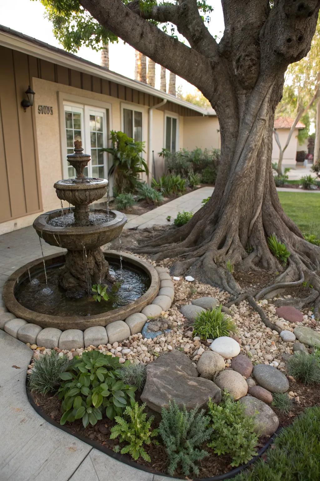 A hydration element introduces tranquility and appeal to your tree landscape.