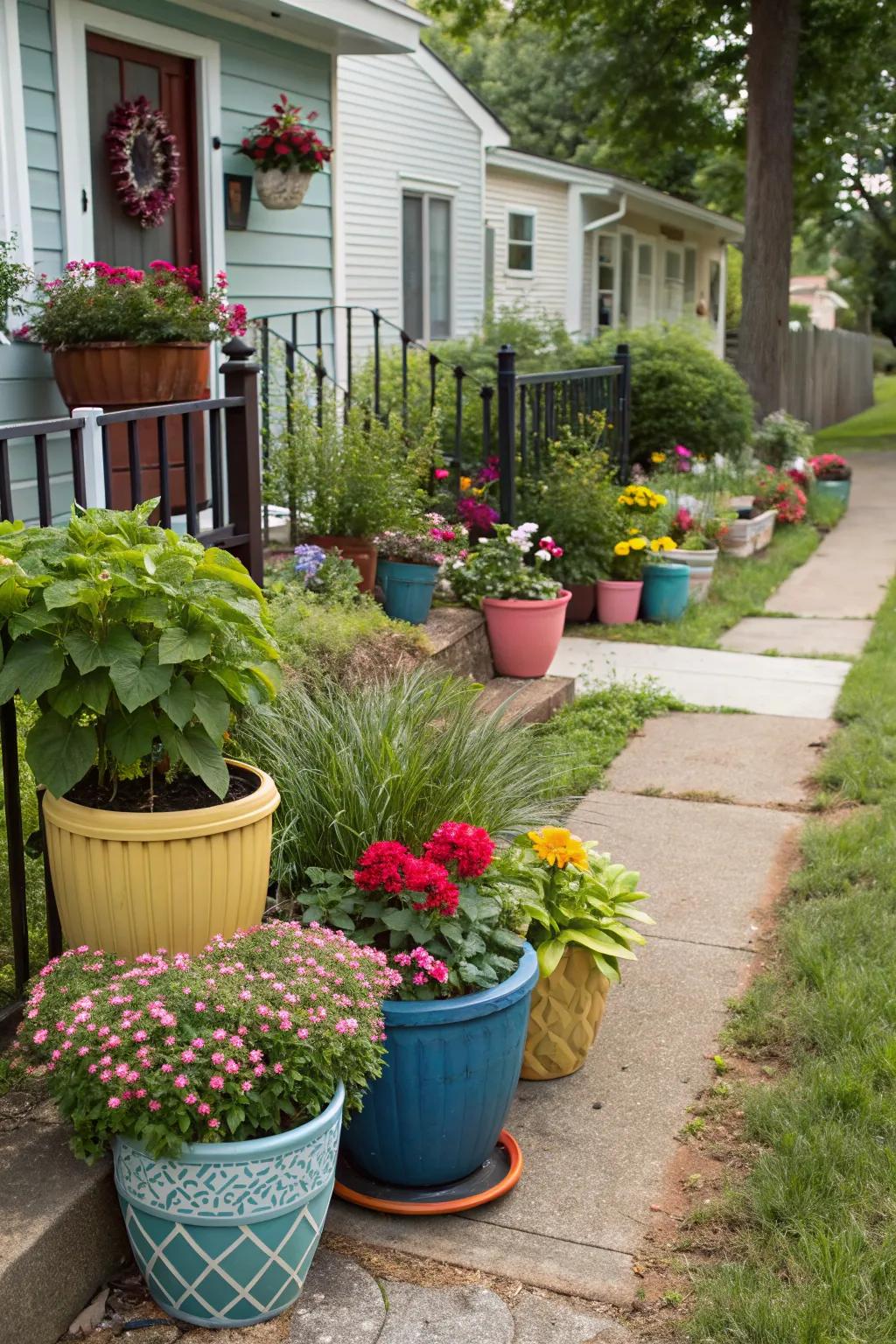 Pots and containers add style and versatility to water-wise gardening.
