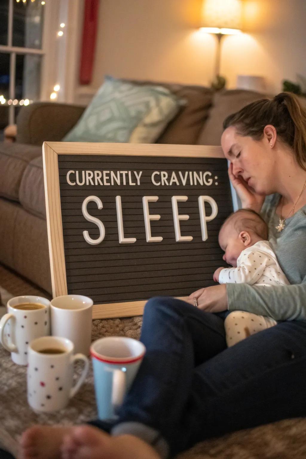 A humorous nod to the sleep struggles of parents.