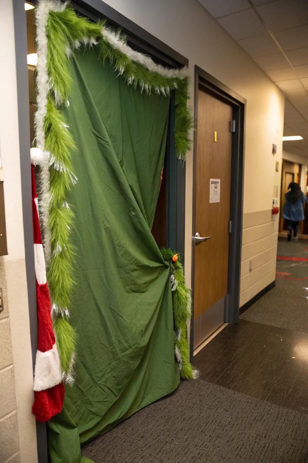 The Grinch's hideout makes for a funny and festive Christmas door.